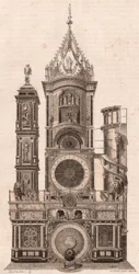 Vista elevada, de, relógio astronômico, localizado, em, a, catedral, de, nosso, senhora, de, strasbourg, frança