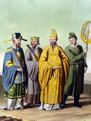 Emperor of China surrounded by mandarins - in" Le costume ancien et moderne" de J. Ferrario, ed. Milão
