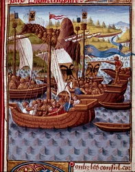 Inimigos chegam a Roma para pedir a paz aos Romanos Miniatura da "História Romana" (Ad urbe condita) por Titus Live (59 AC-17 AD) (Titus Livius), traduzido por Pierre Bressuire (ms. 310) 1450-1500 - Chantilly, musee Conde - Os inimigos vêm a Roma t