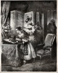 Gravura do século XIX para o romance de Madame Cottin (Sophie Cottin Rostand) (1770-1807) "Malvina" - Coleção particular