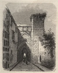 Entrada da Medrese Árabe (Escola Superior) em Jerusalém onde foi enterrada a estela Mesha do templo - gravura em "O Mundo Ilustrado" de Janeiro de 1873