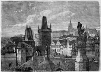 Entrada da Ponte Charles em Praga - Gravação em "Le Journal Illustrie