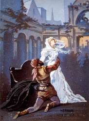 Ernani de Giuseppe Verdi Acto II, Cena IV. cromolitografia do século 19.