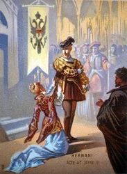 Ernani de Giuseppe Verdi, Acto IV, Cena IV. cromolitografia do século 19.