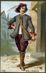 Etienne Marin Mélingue (1808 - 1875), ator francês que interpretou o papel de Artagnan. Cromolitografia do século XIX.