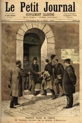 Eugene Turpin (1848-1927), químico, inventor em 1884 da melinite (um explosivo), injustamente acusado de ter vendido a sua invenção ao inimigo, foi inocente e libertado da prisão de Etampes. Gravura em "Le petit journal" 29/04/1893. A coletânea de Selva