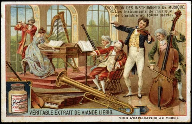 Evolução dos instrumentos musicais: instrumentos musicais de câmara no século XVIII - chromo Liébig.