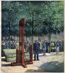 Execução na guilhotina dos assassinos de Courbevoie, Doré e Berland, em frente da prisão de La Roquette, Paris, 08/08/1891