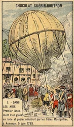 Experiência de 5 de junho de 1783 pelos irmãos Montgolfier em Annonay.Chromo do final do século XIX.