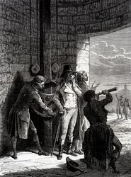 Experiência do telégrafo Chappe feita em 12 de julho de 1793, de Ménilmontant a Saint-Martin-du-Tertre perante os comissários da Convenção - in "As maravilhas da indústria" de Louis Figuier
