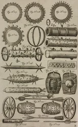 Cilindros e barris de explosivos, gravura de Grand Art d