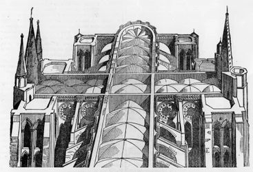 Exterior e parte superior da Catedral de Chartres (28) desde o incêndio de 4 e 5 de junho - em "Le magasin pitoresco", julho de 1836.