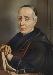 FEIJOO Y MONTENEGRO, Benito Jerónimo (1673-1764). Escritor e ensaísta espanhol - retrato de Benito Jerónimo Feijoo (1676-1764), teólogo e médico espanhol, segundo «Homens e mulheres famosos». Barcelona 1877