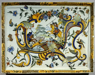 Prato de faiança representando uma cena de caça ao javali - século XVII - Paris, Musee Du Louvre