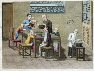 Refeição familiar na China no século XIX