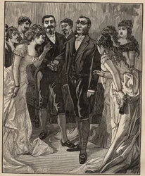 Diamantes famosos: O banqueiro Vanlerberghe mostrando um falso Regente no início do século XIX. Gravura de 1885 em "Les arts et metiers illustres" de Adolphe BITARD.