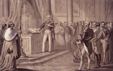 Ferdinand I de Bourbon ou Ferdinand IV (1751 - 1825), Rei de Nápoles, inaugurou a constituição de 1820 - em “” Storia d&39;Italia ””