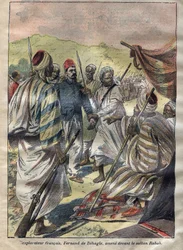Ferdinand de Behagle (1857-1899) (explorador francês) fez o Rabah prisioneiro e depois o sultão mandou matá-lo por enforcamento em 1899 - gravação em "Le-Pelerin" de 1899