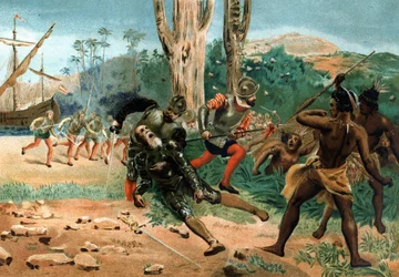 Fernão de Magalhães (cerca de 1480-1521), navegador português, morreu morto na ilha de Mactan (Filipinas) em 27 de abril de 1521. Segundo «Hombres y Mujeres célebres». Barcelona 1877.