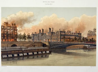 Incêndio do Hotel de Ville de Paris em 24 de Maio de 1871 - litografia