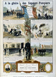 Bombeiros: À glória dos Sapeurs - em "Pinturas históricas dos regimentos do exército francês" cerca de 1890