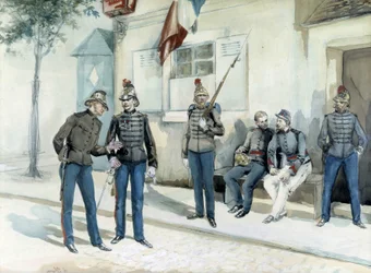 Bombeiros em frente ao seu quartel em 1870