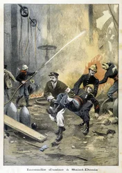 Bombeiros a intervir durante um incêndio em Usine, em Saint Denis. Ilustração do "Petity Journal" de 1899.