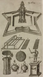Torre de lançamento de fogo de artifício, máquinas de exibição pirotécnica, gravura de Grand Art d