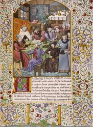 Primeira página de um livro de contas que representa um pagamento de anuidades - miniatura do século XV