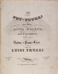Primeira página de partitura de um pot pourri de Anna Bolena, ópera de Gaetano Donizetti
