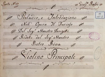 Primeira página da partitura para violino, Il furioso all