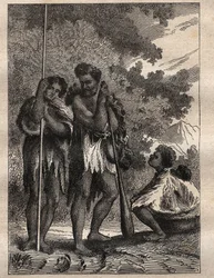 Primeira viagem (1768-1771) do Capitão James Cook (1728-1779): uma família Neo-Zelandesa (Neo Zelandaise) - ilustração tirada de "Os Grandes Marinheiros do século XVIII".