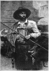 Antigo agricultor: búfalo condutor (criação de búfalos para mozzarella) Gravura em "O Mundo Ilustrado"