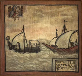 Ex-voto (ex voto) marinheiro, oferta popular como penhor de devoção e gratidão do marinheiro sobrevivente aos perigos do mar vindo da Igreja de Carmine, Torre del Greco, perto de Nápoles