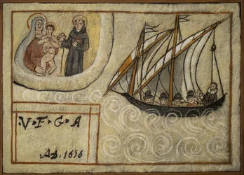Antigo marinheiro de voto (ex voto), oferta popular como penhor de devoção e gratidão do marinheiro sobrevivente aos perigos do mar provenientes da Igreja de Carmine, Torre del Greco, perto de Nápoles, Itália do século XIX