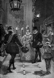 França, finais do século XVI: Rei de França Henrique IV (1553-1610) (em frente) encontrando-se com o poeta Theodore Agrippa d
