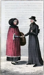 Dama francesa canadense, jeune francaise canadienne; em "Travels through Canada and the United States of North America 1806-1808", de John Lambert, ed. Londres