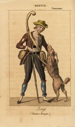 O ator francês Bertin como Zug no melodrama histórico Pauvre Berger de Daubigny, Carmouche e Hyacinthe no Theatre du Panorama Dramatique