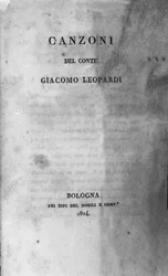 Frontispício de "Canzoni" (Canto) do poeta italiano Giacomo Leopardi (1798 - 1837) 1824