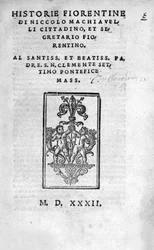 Frontispício das "Histórias Florentinas de Niccolo (di Bernardo dei) Machiavelli (Nicolas Machiavel)