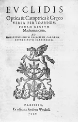 Frontispício de "Optica & Catoptrica..." de Euclides