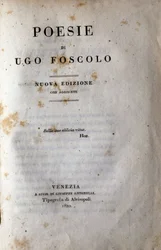 Frontispício de "Poesia" do poeta e dramaturgo italiano Ugo Foscolo (1778-1827) 1822