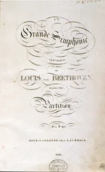 Frontispício da primeira edição alemã da partitura da Sinfonia n. 1 em C maior do compositor alemão Ludwig van Beethoven (1770-1827) (1799-1800). Bonn