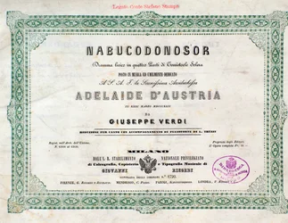 Frontispício da partitura da ópera Nabucco de Giuseppe Verdi
