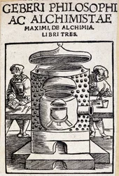 Geberi philosophi ac alchimistae página de rosto de um acordo de alquimia. Geber (v721-v815), alquimista árabe