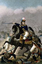 General Jean Lannes, Duque de Montebello (1769-1809) na Batalha de Essling (21 - 22 de maio de 1809) Gravura do século XIX. . Milão
