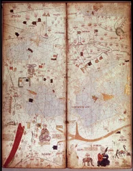 Mapa geográfico do Mediterrâneo. Atlas Catalão (mapa da Catalunha) (Espanha). Manuscrito de 1375 (Folio 4) de Abraham Cresques. BN, Paris