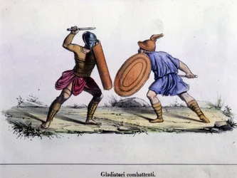 Luta de gladiadores. Gravura do século XIX.