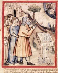Deus aparece a Jacó tendo edificado um altar miniatura do códice 212 (ou códice padovano ou Bíblia de Pádua) 1390-1400 Rovigo, Accademia dei Concordi