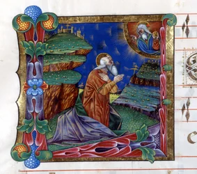 Deus ordena a Moisés que envie o povo de Israel do Egito. Miniatura de um coro do século XV ("civitatis" de Santo Agostinho).